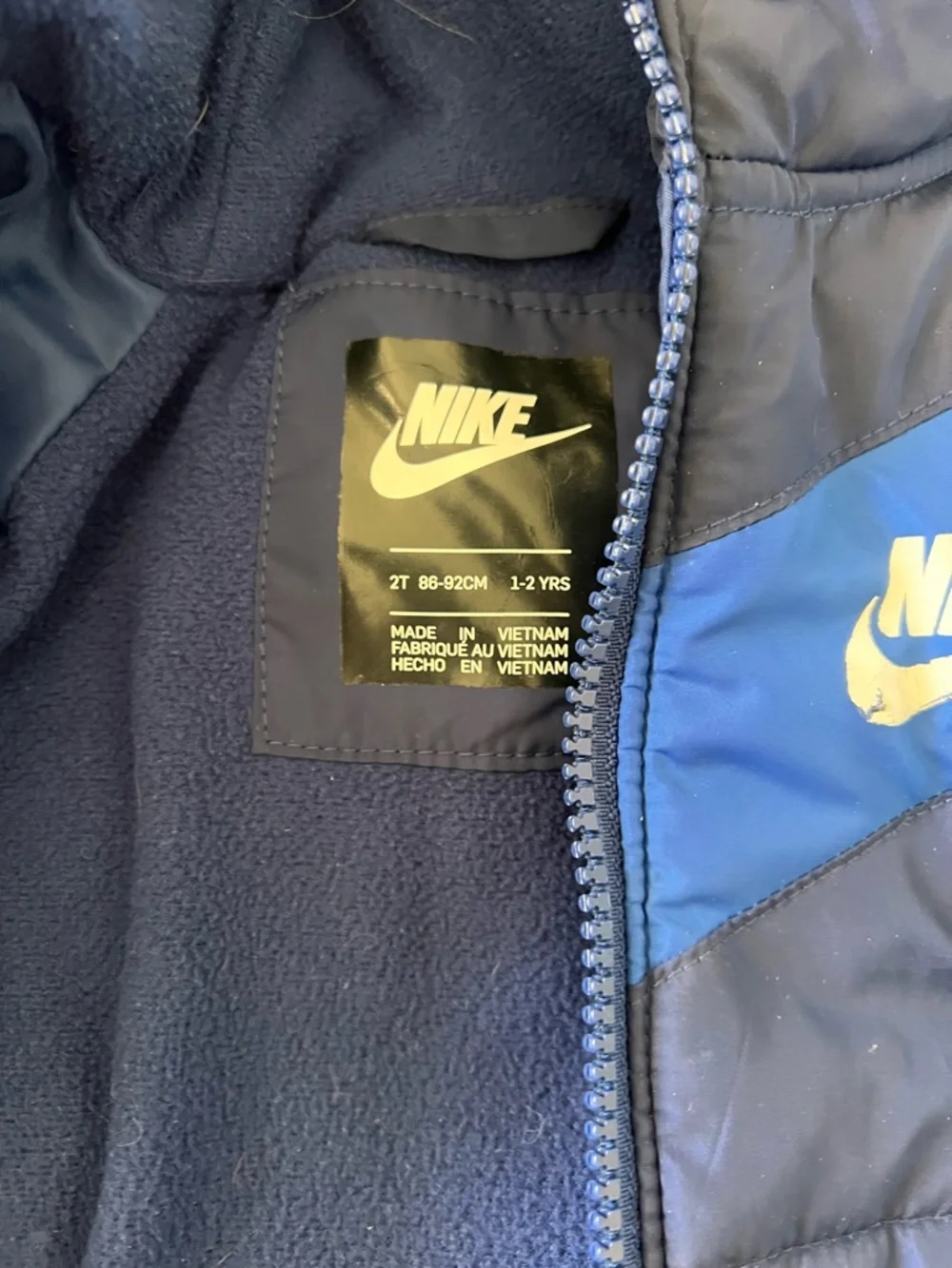 Nike Kids Navy and Royal Blue Hooded Puffer Jacket